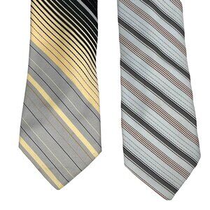 Lot of 2 Vintage Men's Neckties Striped Ties 3" Gray Beige
